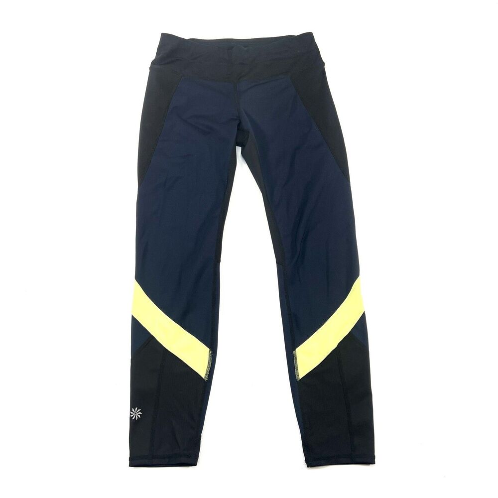 Athleta Sonar Colorblock Spliced Legging Black Blue Yellow #457400 Womans Size S